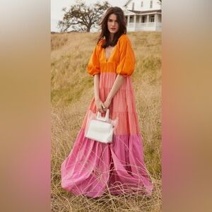 STAUD Pink Meadow Tiered Color Blocked Maxi Dress XS WORN ONCE